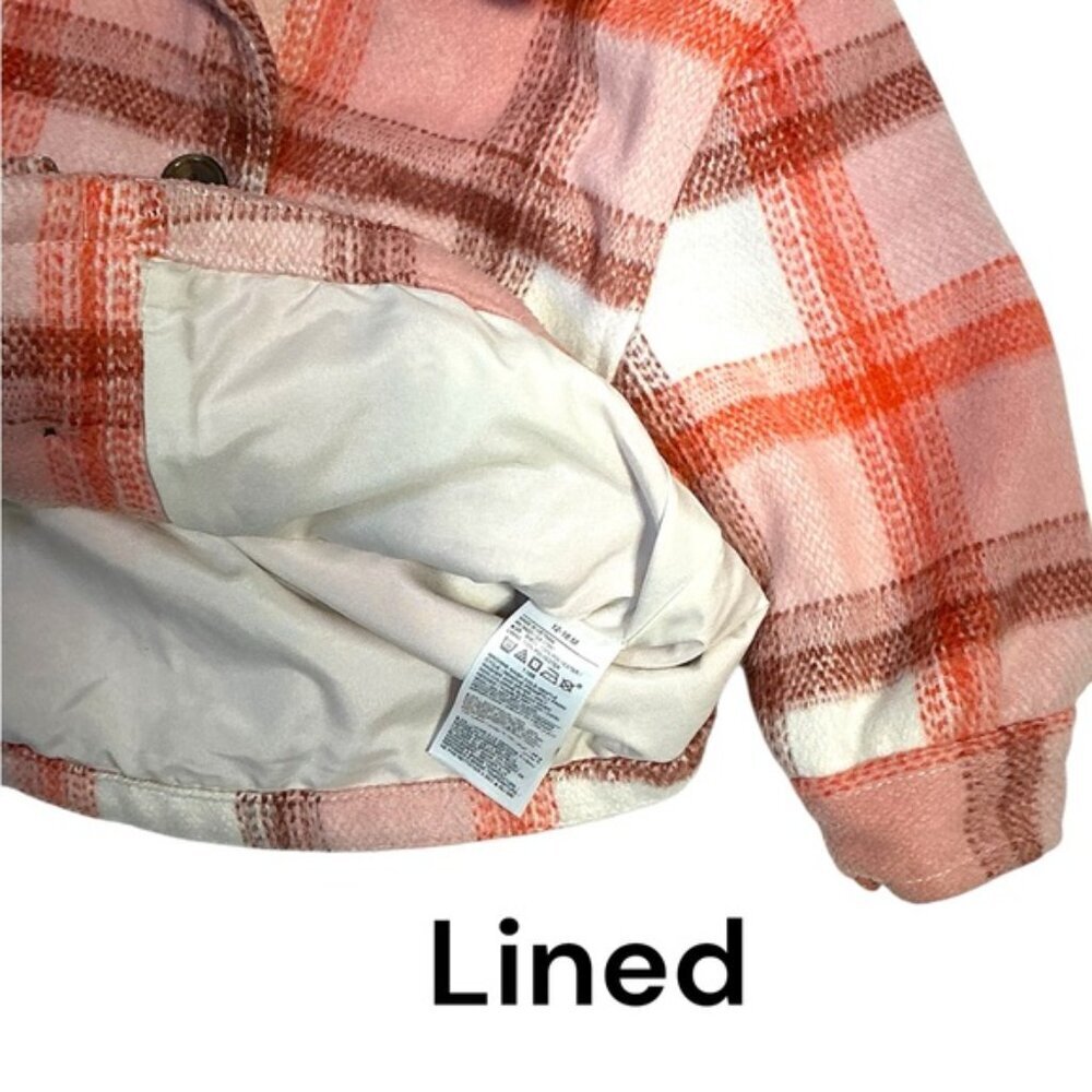 Old Navy Shacket Plaid Jacket Button Up Lined Pink Orange Girls 12-18 Months - Picture 10 of 16